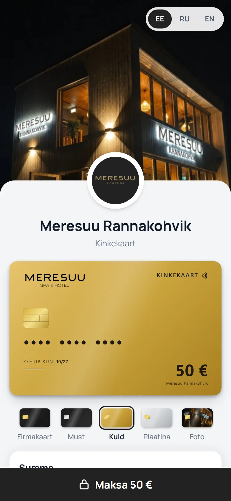 Mulle gift cards — branded bank-card style gift card bought on the phone